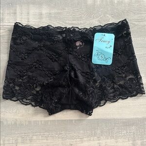 Tracy - Lace Boyshort Panties - Size Small (Black)